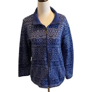 Stan Herman Womens Blue White Full Zipper Front Sweater Size Medium 8 10
